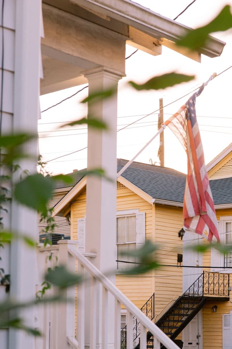 American flag on a residential home porch