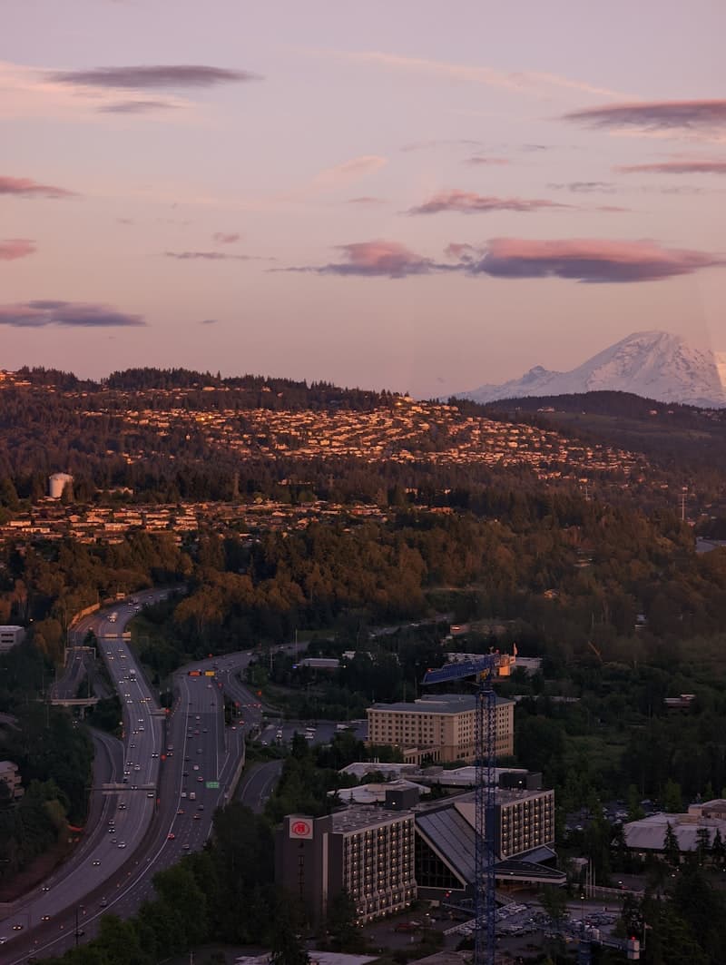 Bellevue Washington cityscape with Mount Rainier